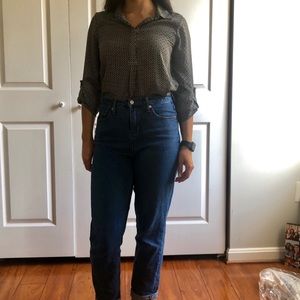 Brown, White + Black Half-Button Down Dress Shirt